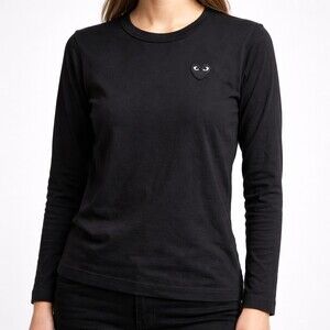 Comme des Garçons PLAY Long Sleeve Heart Logo Tee Shirt Size M Black Heart